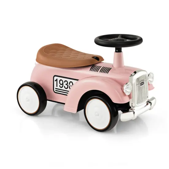 Kids Sit To Stand Vehicle With Working Steering Wheel And Under Seat Storage Pink {3}