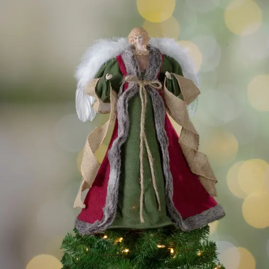 Northlight 18" Green and Brown Angel in a Dress Christmas Tree Topper - Unlit {3}