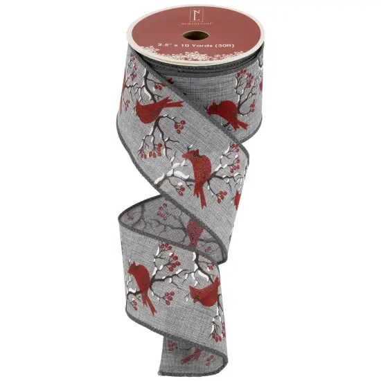 Northlight Gray and Red Cardinal Wired Craft Christmas Ribbon 2.5" x 10 Yards {4}