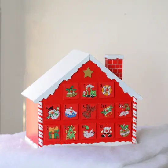 Northlight 10.25" Red and White Advent House with Chimney Storage Box {5}