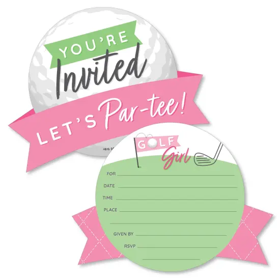 Big Dot of Happiness Golf Girl - Shaped Fill-In Invitations - Pink Birthday Party or Baby Shower Invitation Cards with Envelopes - Set of 12 {1}