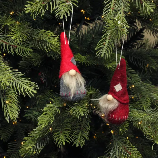 Northlight Santa Christmas Gnomes Ornaments - 4" - Burgundy and Red - Set of 2 {6}