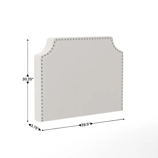 Merrick Lane Ribas Contoured Faux Leather Headboard with Studded Upholstery, Dual Hanging Options, Charging Station with 2 Outlets, USB Port, USB-C Port Gray Linen {11}