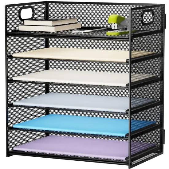 Marbrasse Mesh Desk Organiser Tray, 6 Tier Letter Tray Organiser with Hander,Office Trays Desk Organiser Accessories, Paper Tray Organiser for A4 File Holder - Black {1}