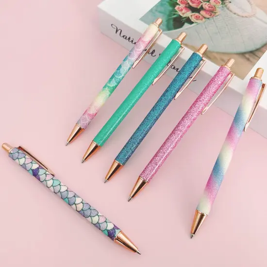 Wrapables Glitter Ballpoint Pens for Women, 1.0mm Medium Point Retractable Metal Pens (Set of 6) {4}