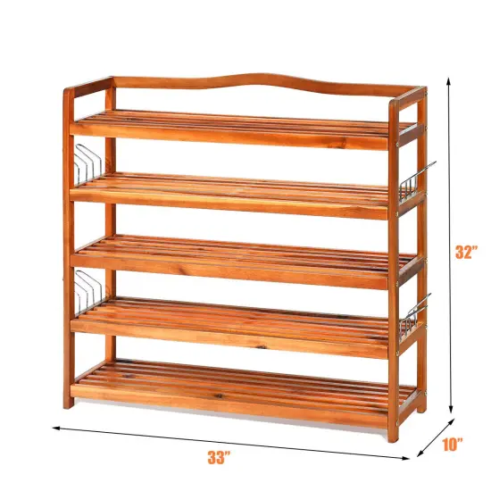 5-Tier Wood Shoe Rack Freestanding Large Shoe Storage Organizer {3}