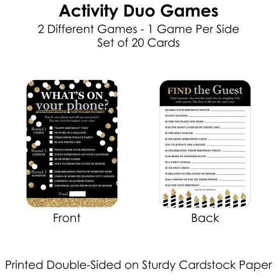 Big Dot of Happiness Adult Happy Birthday - Gold - 2-in-1 Birthday Party Cards - Activity Duo Games - Set of 20 {6}