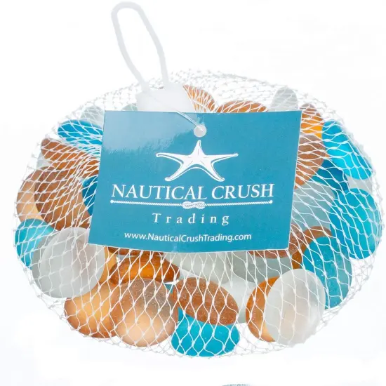 Flat Marbles Vase Filler - 0.68 Lb (70 pcs) Aqua White & Orange Glass Pebbles Vases - Clear Glass Stones for Vases - Flat Glass Marble for craft and Home d&eacute;cor - Aquarium Glass Marble filler {3}