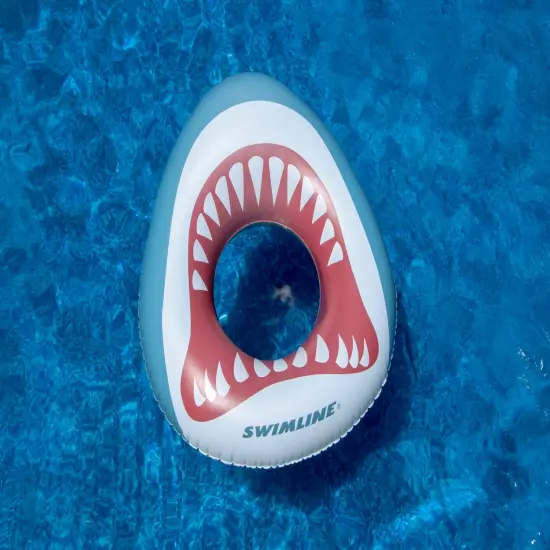 Swim Central Inflatable Kids Shark Mouth Pool Ring - 38" - White and Gray {3}