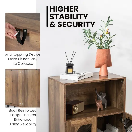 2-Door Farmhouse Kitchen Storage Bar Cabinet with Wine Rack and Glass Holder-Rustic Brown {5}