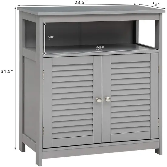 MDF Bathroom Storage Cabinet with Shutter Doors and Adjustable Shelves Grey {3}