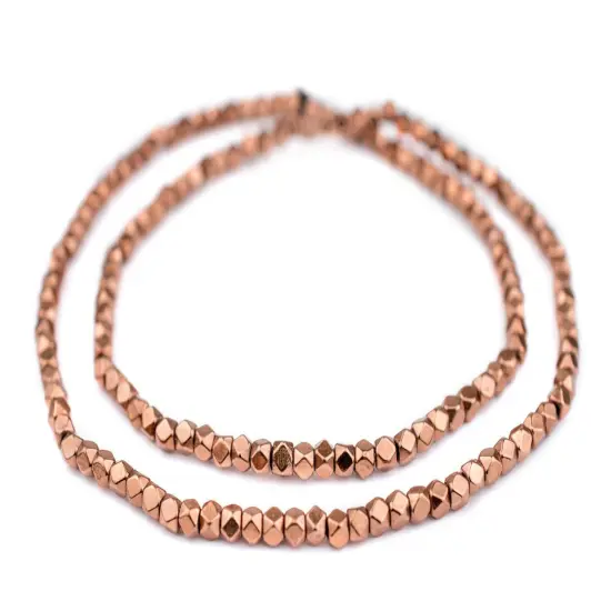 The Bead Chest Cornerless Cube Beads - Full Strand of Faceted Ethnic Metal Spacers (4mm, Copper) {3}