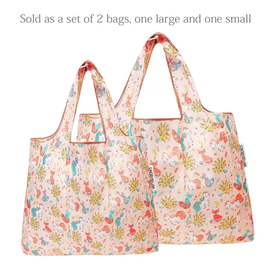 Wrapables Large & Small Foldable Tote Nylon Reusable Grocery Bags, Set of 2 Fantastic Creatures {3}