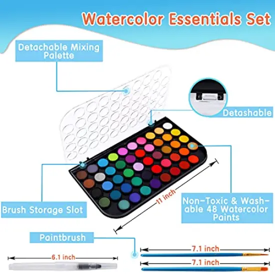 48 Colors Watercolor Paint Set,Non-toxic Watercolor Paint with a Brush Refillable a Water Brush Pen and Palette, Washable Water Color Paints Sets for Kids Adults Children Students Beginner {1}