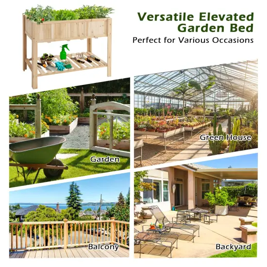 47 Inch Wooden Raised Garden Bed with Bottom Shelf and Bed Liner {3}