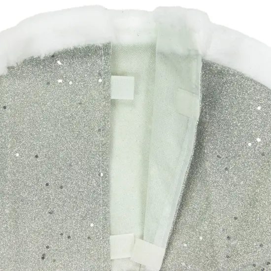 Northlight 20" Silver Glittered Mini Christmas Tree Skirt with White Fur Trim {5}