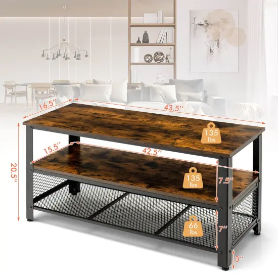 3-Tier Industrial Entertainment TV Stand with Metal Mesh Shelf {4}