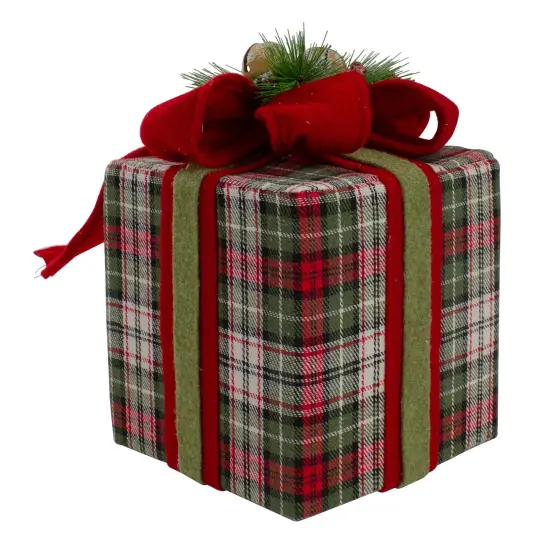 Northlight 9" Red and Green Plaid Christmas Present Decoration with Bow {4}