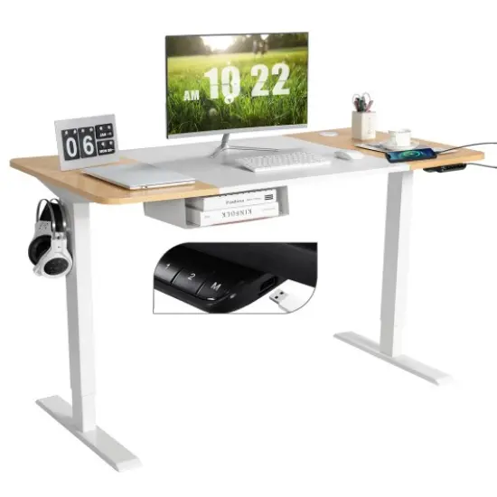55 Inch x 28 Inch Electric Standing Desk with USB Port Natural {1}