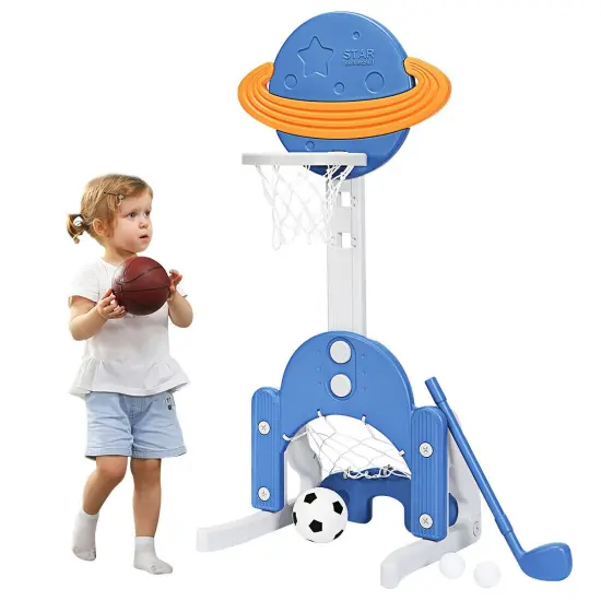 3 in 1 Kids Basketball Hoop Set with 5 Adjustable Height Levels Perfect Gift for Children Blue {1}