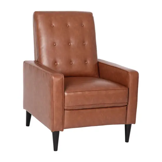 Merrick Lane Darcy Recliner Chair Mid-Century Modern Faux Leather Tufted Upholstery Ergonomic Push Back Living Room Recliner Cognac Brown {2}