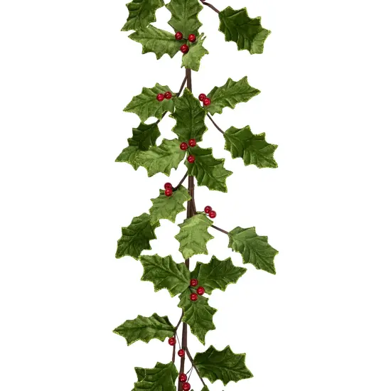Northlight Glittered Holly with Berry Christmas Garland - 3.5' x 9" - Unlit Green {7}