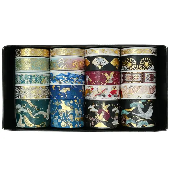 Wrapables Gold Foil Washi Tape in Gift Box Set for DIY Arts & Crafts, Scrapbooking, Diary, Stationery, Card Making, Gift Wrapping (20 Rolls) Dancing Cranes {6}