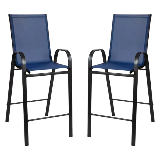 Merrick Lane Set of 2 Manado Series Metal Bar Height Patio Chairs with Flex Comfort Material Navy {1}