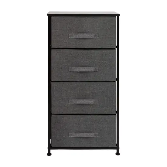 Emma and Oliver 4 Drawer Vertical Storage Dresser with Wood Top & Fabric Pull Drawers White/Gray {8}