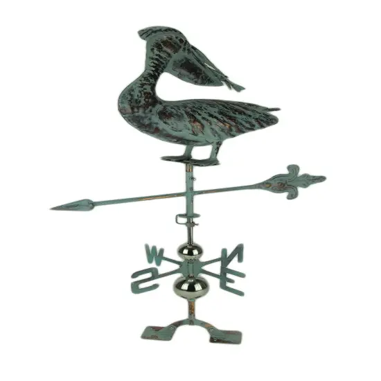Verdigris Patina Metal Pelican Weather Vane with Roof Mount {1}