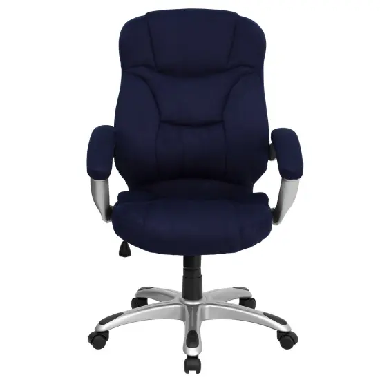 Emma and Oliver High Back Executive Ergonomic Office Chair with Silver Nylon Base and Arms Navy Blue Microfiber {2}
