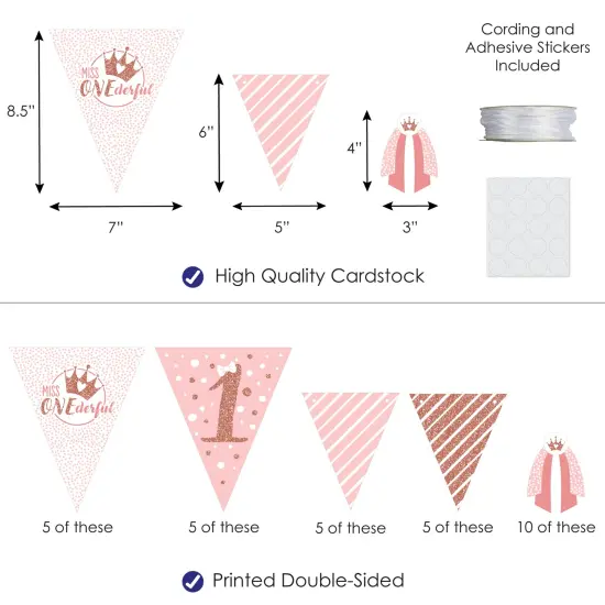 Big Dot of Happiness 1st Birthday Little Miss Onederful - DIY Girl First Birthday Party Pennant Garland Decoration - Triangle Banner - 30 Pieces {4}
