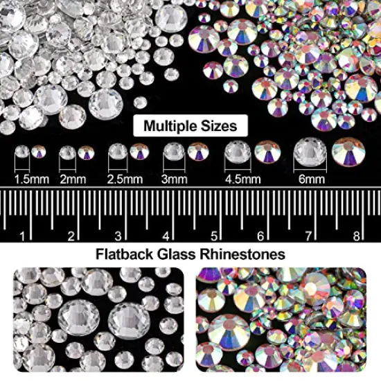Flat Back Rhinestone Kits Colorful Rhinestones+Crystal AB&Transparent White Gems With Quick Dry Makeup Glue+Picker Pencil+Tweezer For Nail Art And Face Make-up {6}