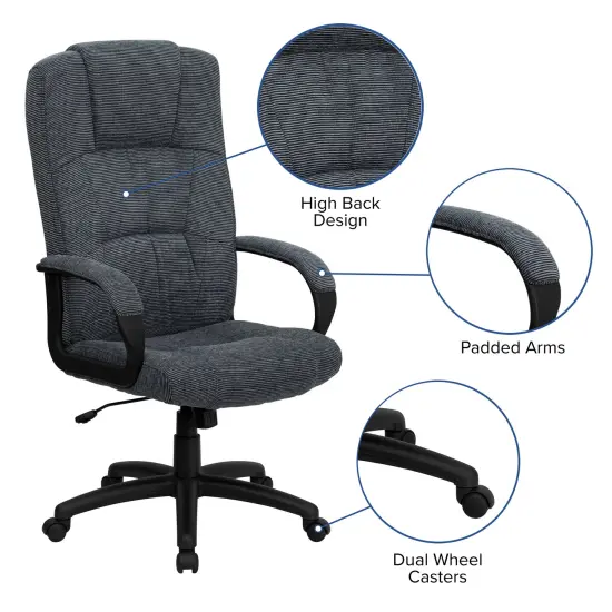 Emma and Oliver High Back Fabric Executive Swivel Office Chair with Arms Gray {2}