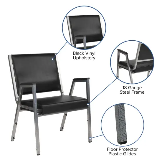 Emma and Oliver 1000 lb. Rated Antimicrobial Bariatric medical Guest Arm Chair Black Vinyl {2}