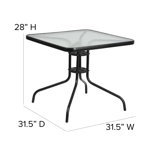 Emma and Oliver 31.5" Square Tempered Glass Metal Table with Smooth Ripple Design Top Clear/Black {4}