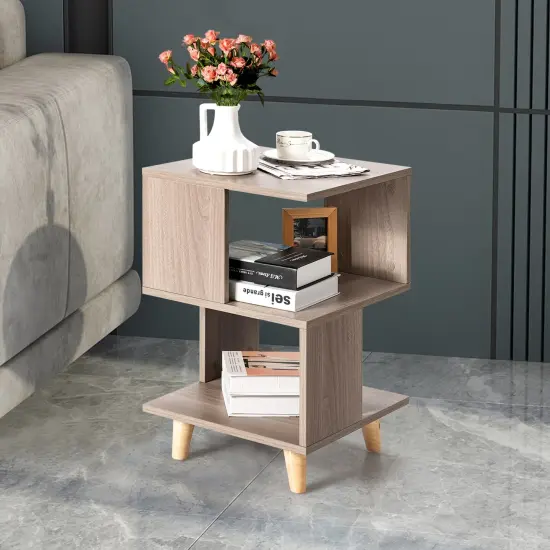 2 Pieces Wooden Modern Nightstand Set with Solid Wood Legs for Living Room {2}