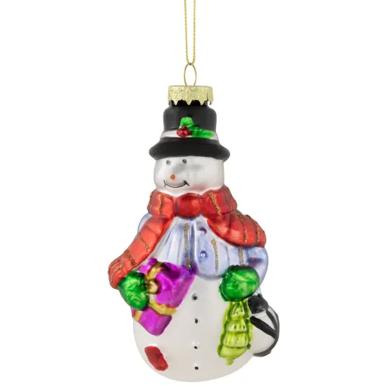 Northlight 5" Snowman with Presents Glass Hanging Christmas Ornament White {5}
