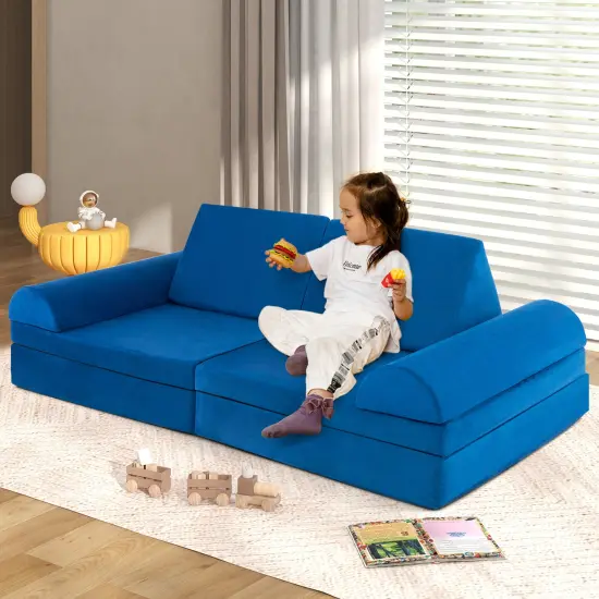 8 Pieces Convertible Kids Sofa Playset with Zipper Blue {1}