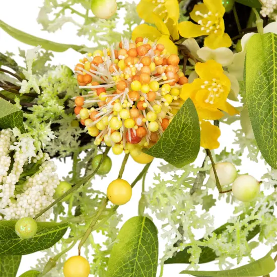 Northlight Wild Flower, Berry and Statice Floral Spring Wreath - 26" - Yellow and Orange {6}