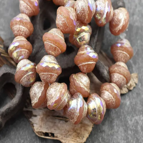 *12* 10x12mm Silver AB Washed Apricot Saturn Beads {5}