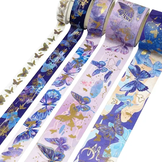 Wrapables Decorative Gold Foil Washi Tape and Sticker Set for Stationery, Diary, Card Making (10 Rolls & 10 Sheets) Butterflies {3}
