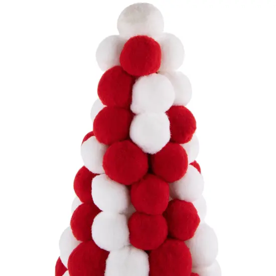 Northlight Pom Pom Cone Tree Christmas Decoration - 13" - White and Red {7}