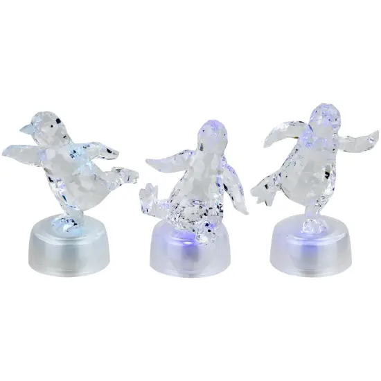 Northlight LED Lighted Color Changing Penguin Acrylic Christmas Decorations - 4" - Set of 3 Clear {3}