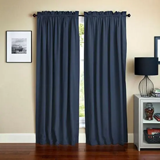 Blazing Needles 108-inch by 52-inch Twill Curtain Panels (Set of 2) - Navy Blue {1}