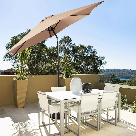 Costway 9FT Patio Umbrella Patio Market Steel Tilt W/ Crank Outdoor Yard Garden,Beige {4}