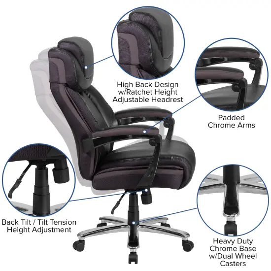 Emma and Oliver 500 lb. Big & Tall Height Adjustable Headrest Swivel Ergonomic Office Chair Black {2}