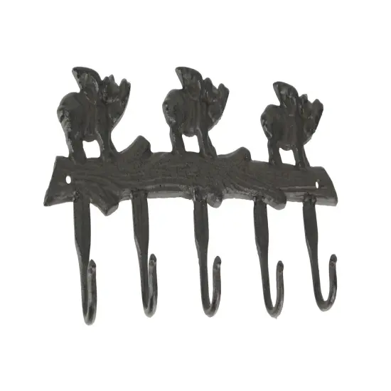 Rustic Brown Cast Iron Flying Pigs 5 Hook Wall Rack Country Farmhouse Decor {1}