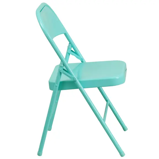 Emma and Oliver 4 Pack Colorful Metal Folding Chair Teen and Event Seating Tantalizing Teal {4}