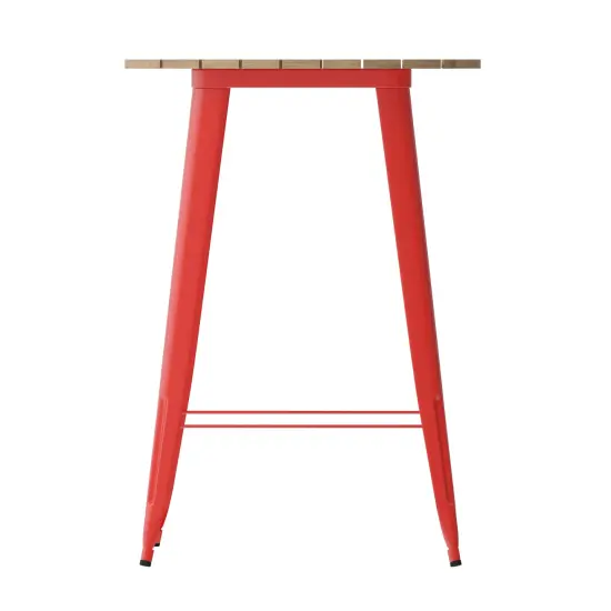 Merrick Lane Dryden Indoor/Outdoor Bar Top Table, 30" Round All Weather Poly Resin Top with Steel base Brown/Red {4}